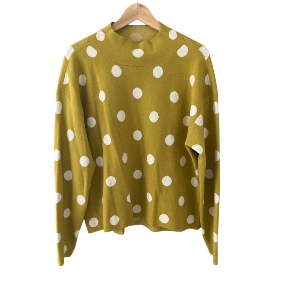 Maeve by Anthropologie Carys Mock Neck Sweater Polka Dot Lime White Medium